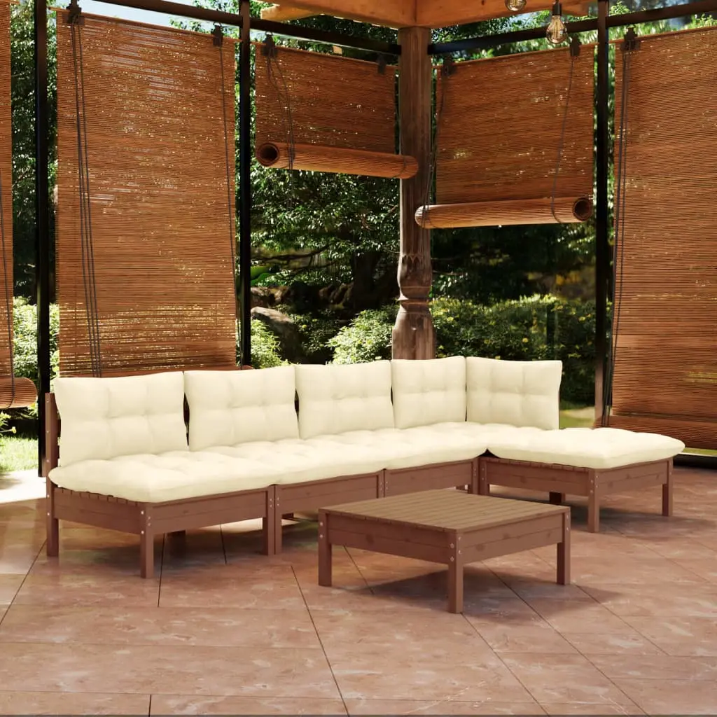 Set Divani da Giardino 6 pz con Cuscini Miele Legno di Pino