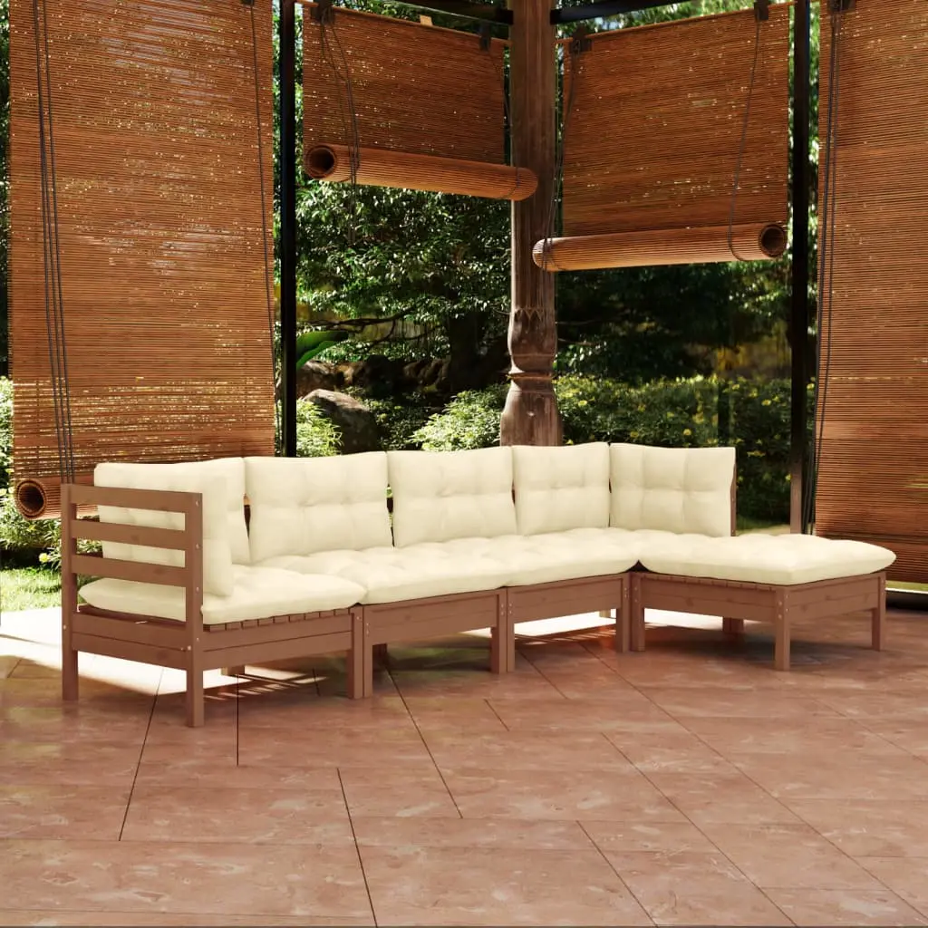 Set Divani da Giardino 5 pz con Cuscini Miele Legno di Pino