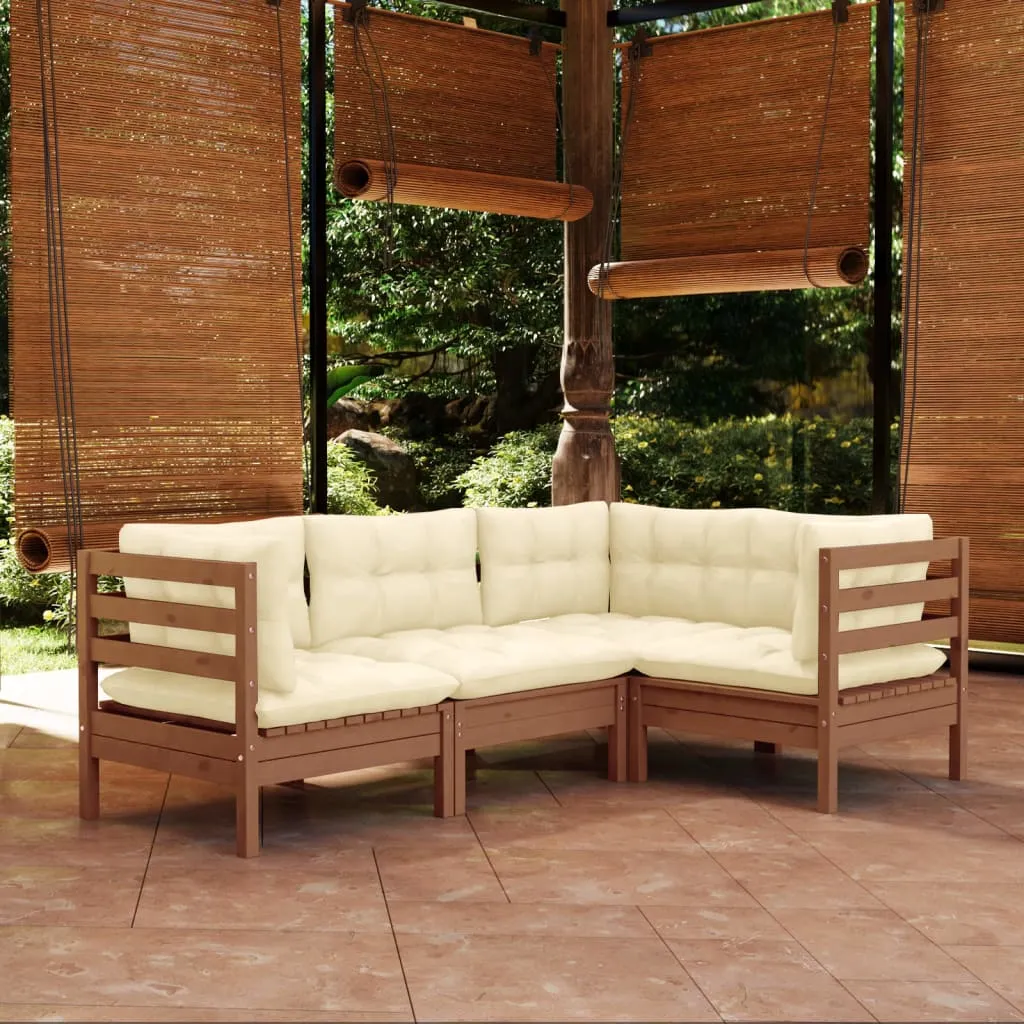 vidaXL Set Divani da Giardino 4 pz con Cuscini Miele Legno di Pino