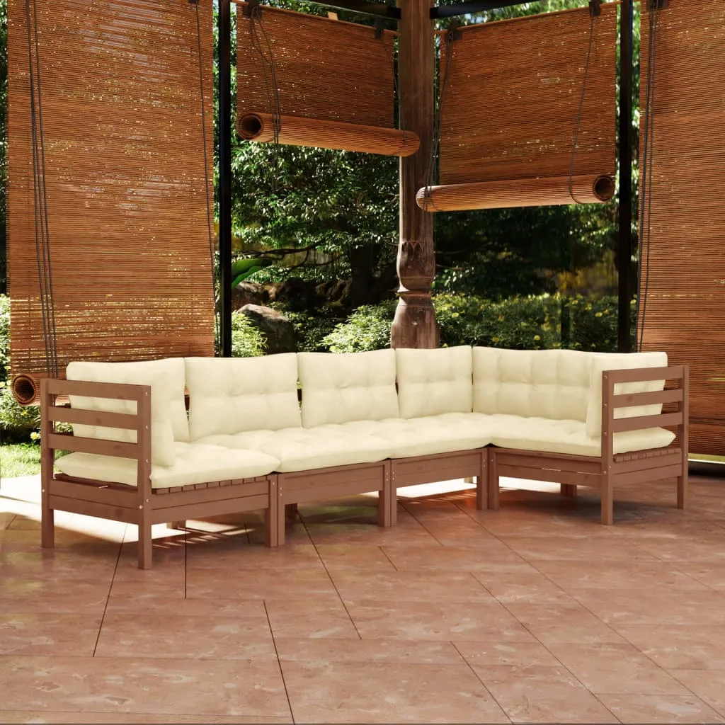 vidaXL Set Divani da Giardino 5 pz con Cuscini Miele Legno di Pino