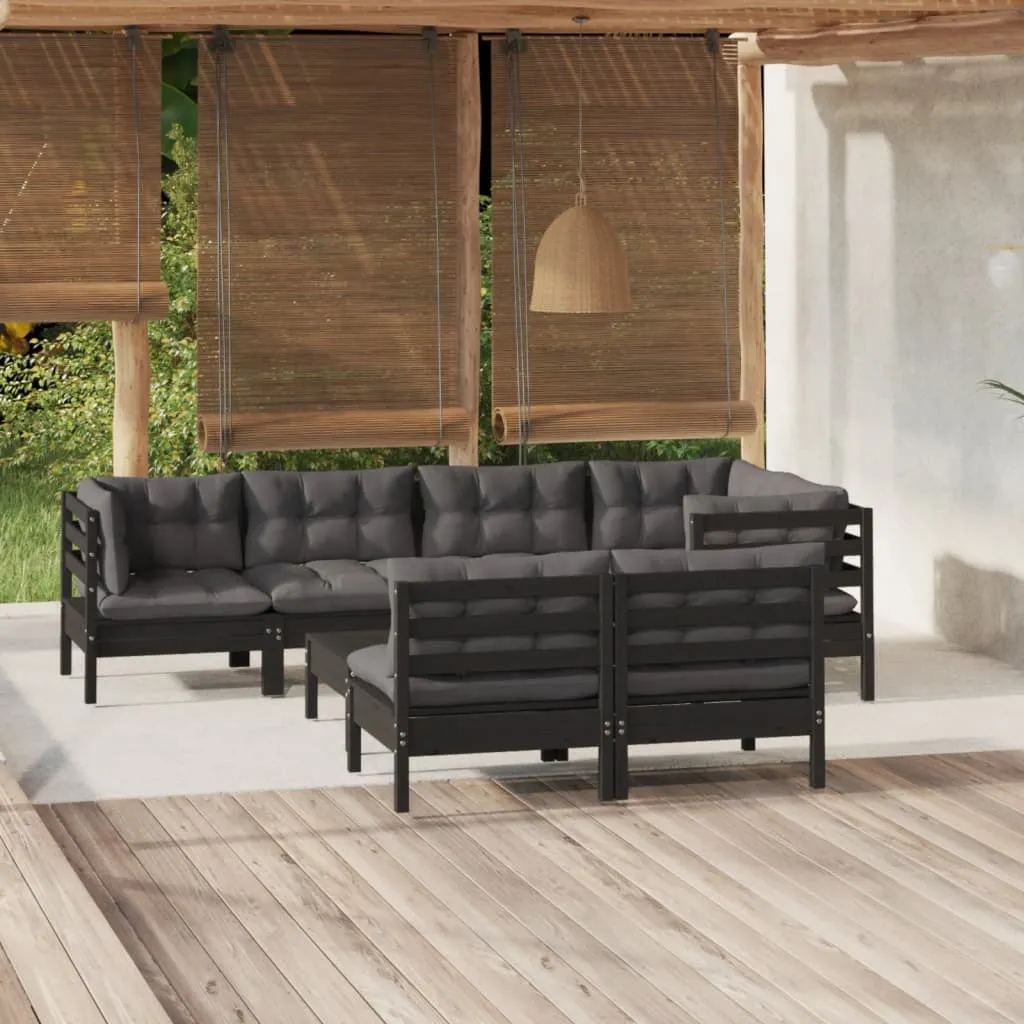 vidaXL Set Divani da Giardino 8 pz con Cuscini Neri Legno di Pino