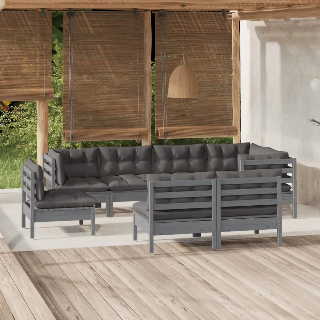 vidaXL Set Divani da Giardino 8 pz con Cuscini Grigi Massello di Pino