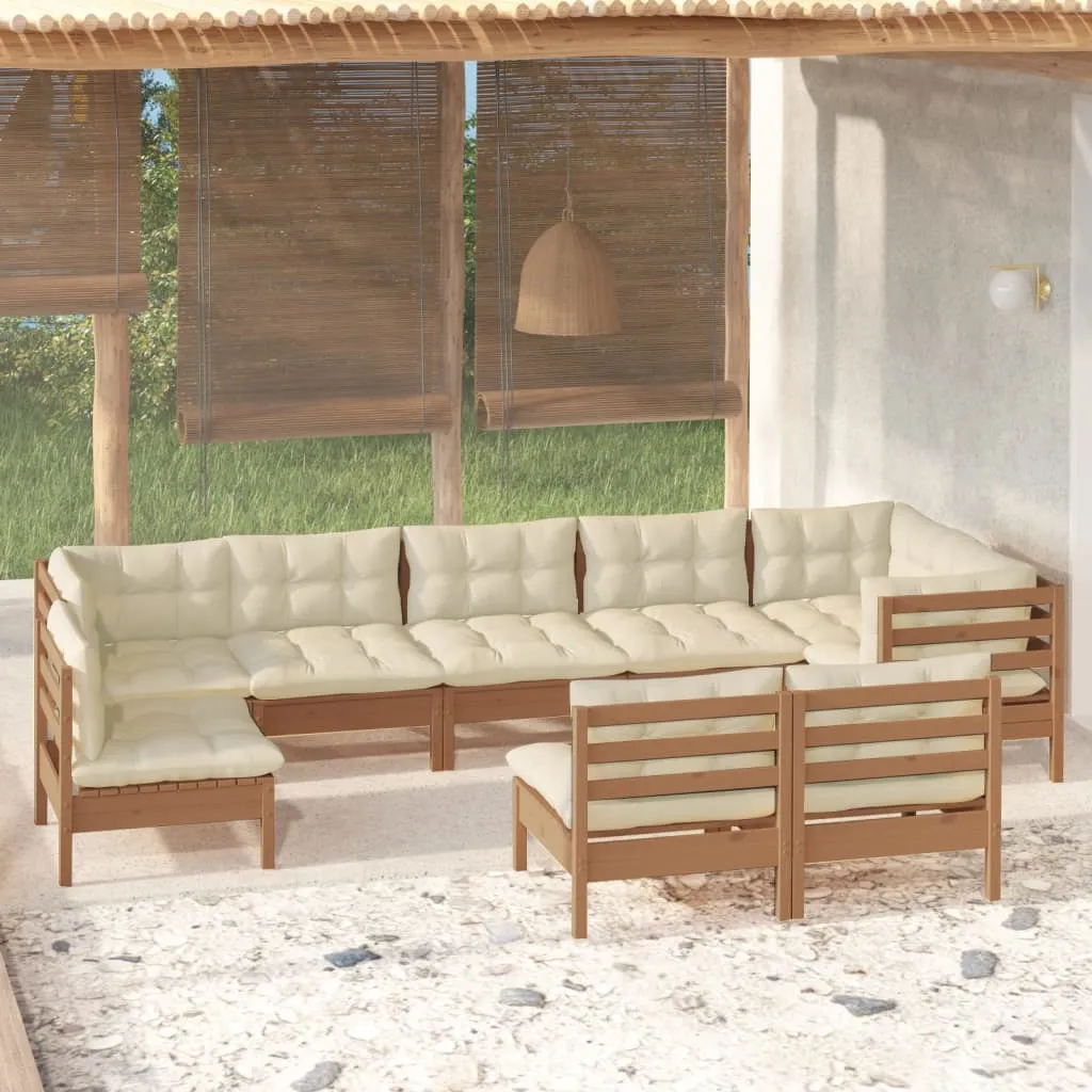 vidaXL Set Divani da Giardino 9 pz con Cuscini Miele in Legno di Pino