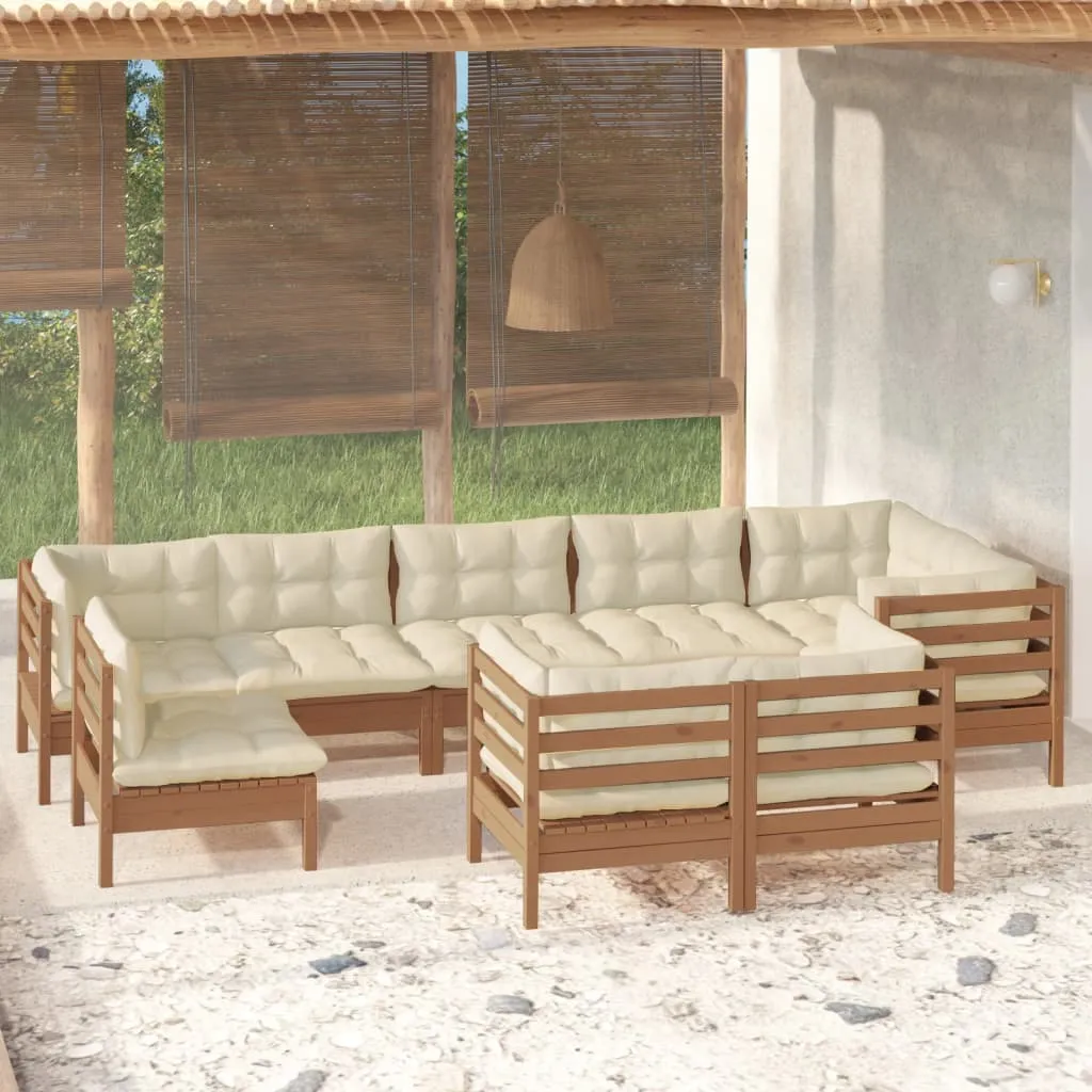 vidaXL Set Divani da Giardino 9 pz con Cuscini Miele in Legno di Pino