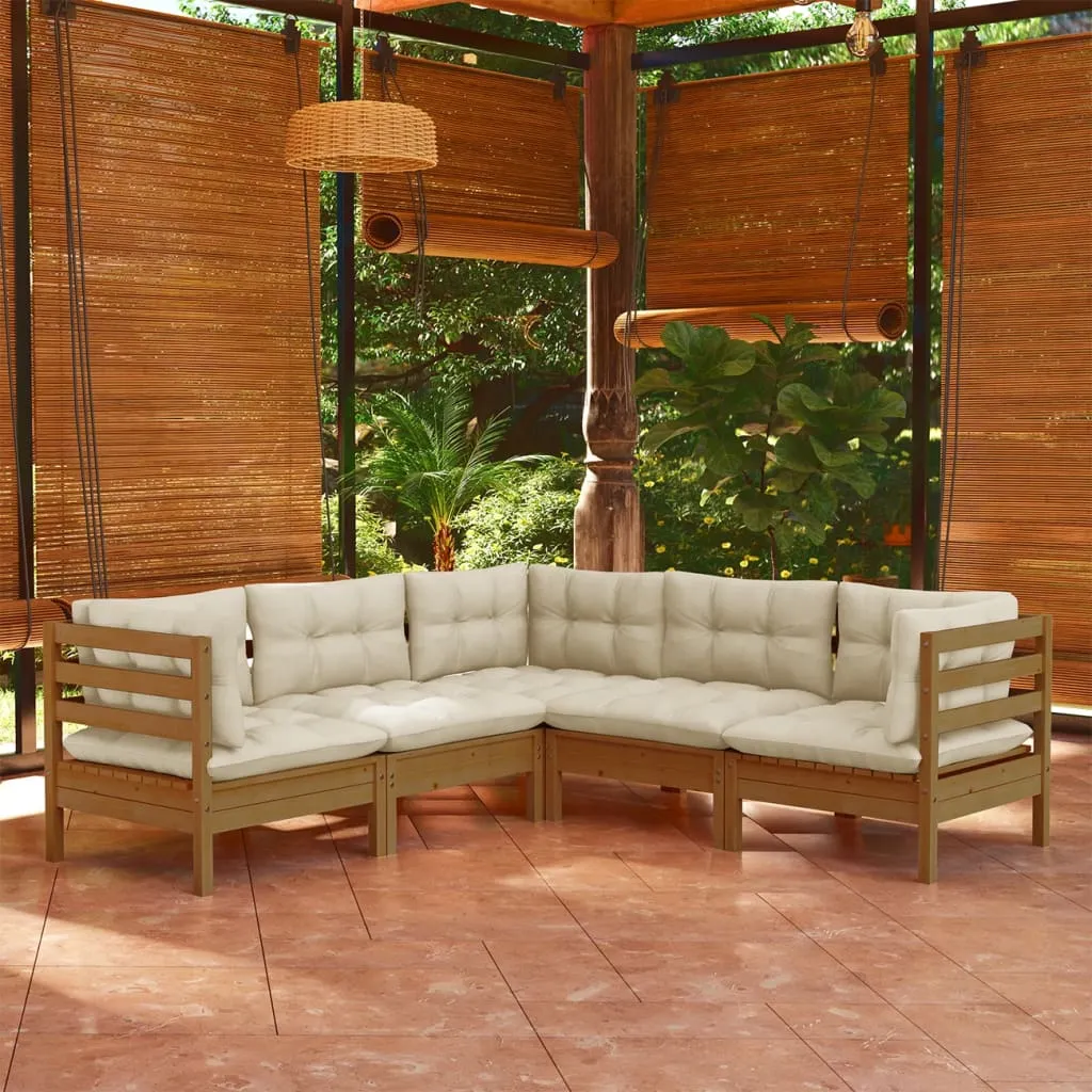 vidaXL Set Divani da Giardino 5 pz con Cuscini Miele Legno di Pino