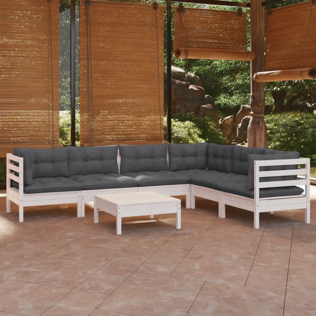 vidaXL Set Divani da Giardino 7 pz con Cuscini Bianchi Legno di Pino