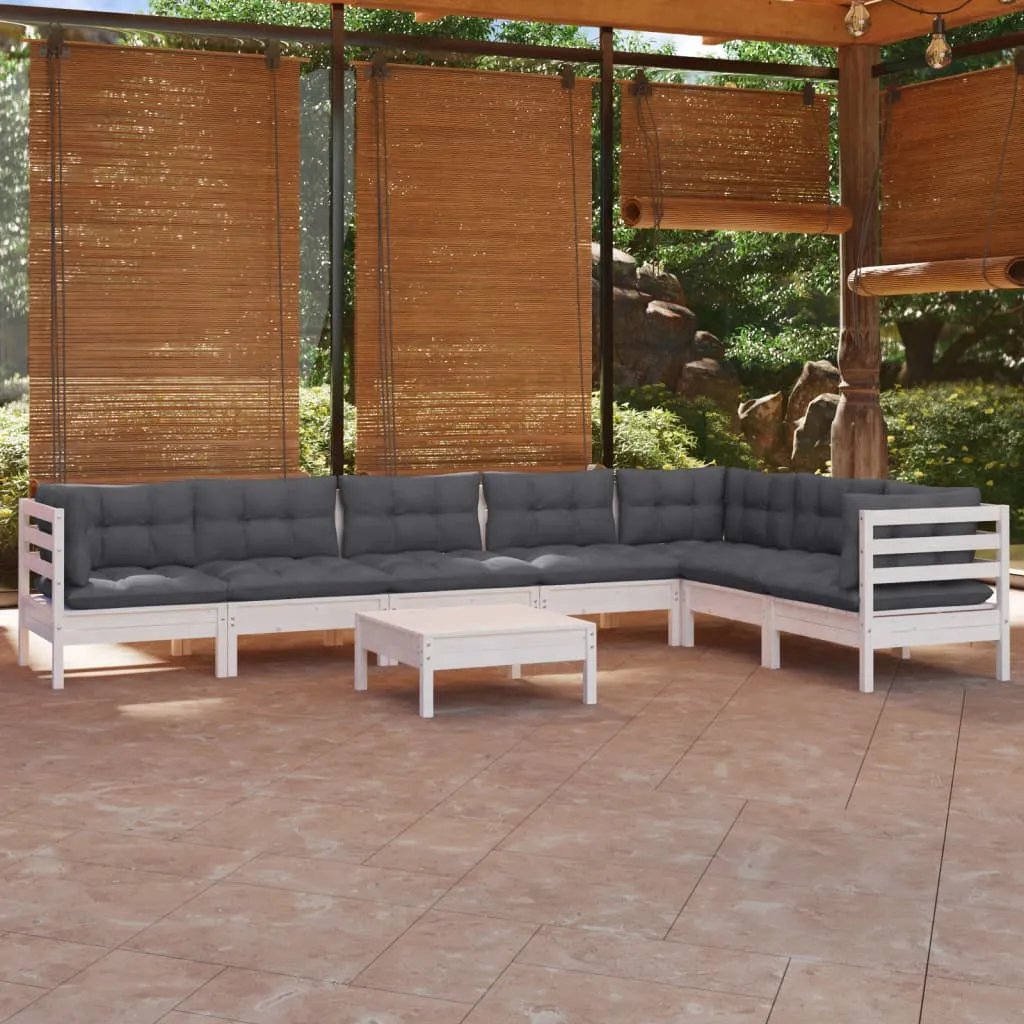 vidaXL Set Divani da Giardino 8 pz con Cuscini Bianchi Legno di Pino