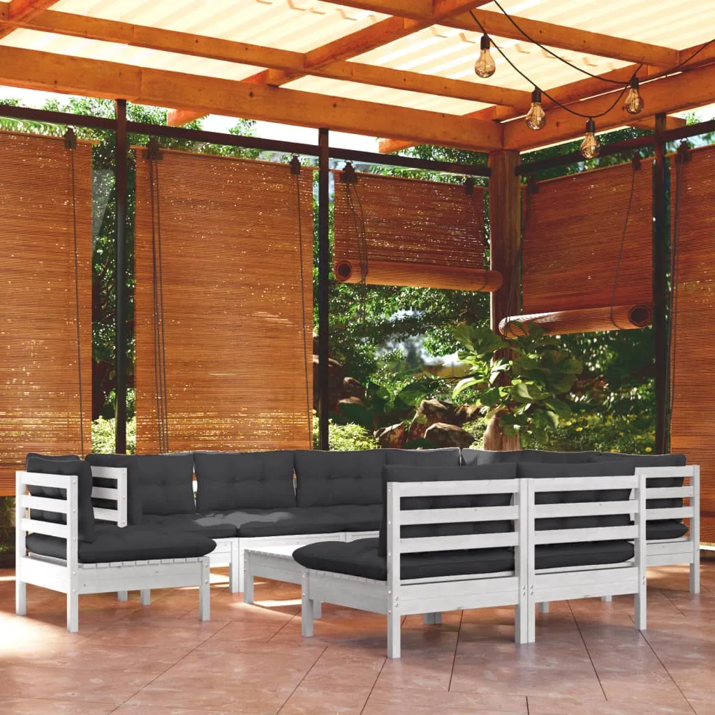 vidaXL Set Divani da Giardino 10 pz con Cuscini Bianchi Legno di Pino