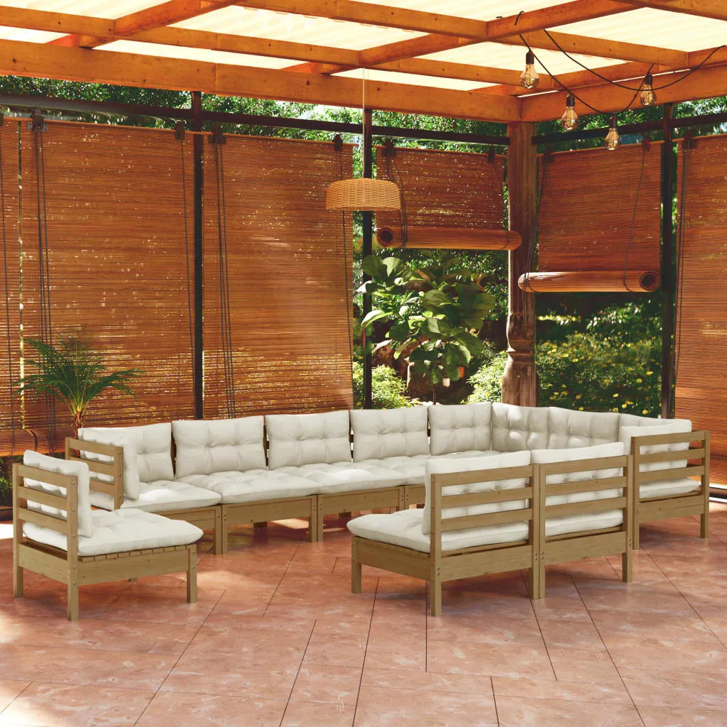 vidaXL Set Divani da Giardino 10 pz con Cuscini Miele Legno di Pino