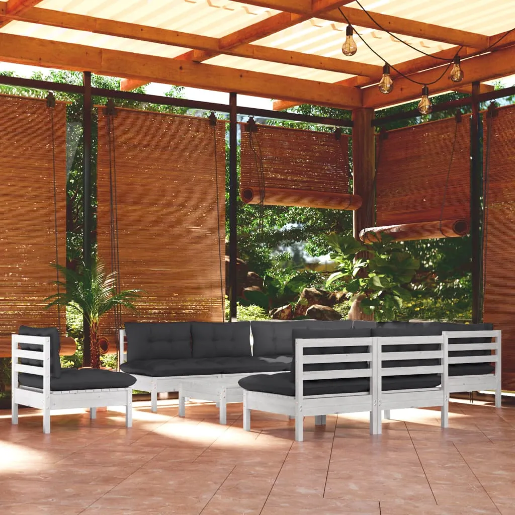 vidaXL Set Divani da Giardino 11 pz con Cuscini Bianchi Legno di Pino