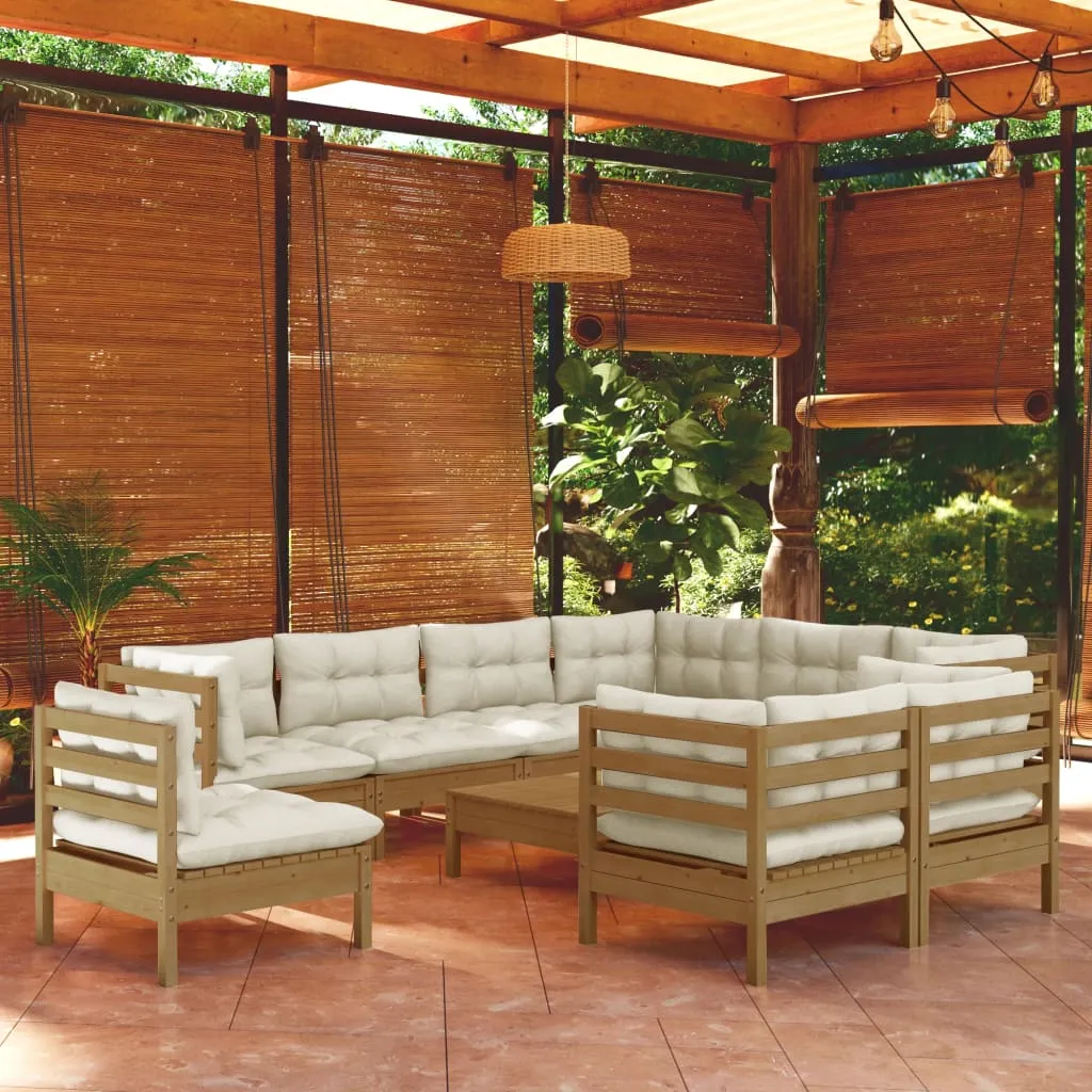 vidaXL Set Divani da Giardino 10 pz con Cuscini Miele Legno di Pino