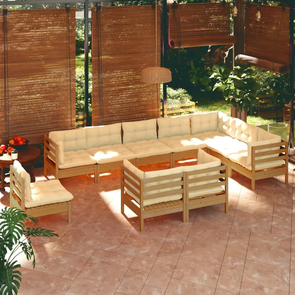 vidaXL Set Divani da Giardino 10 pz con Cuscini Miele Legno di Pino