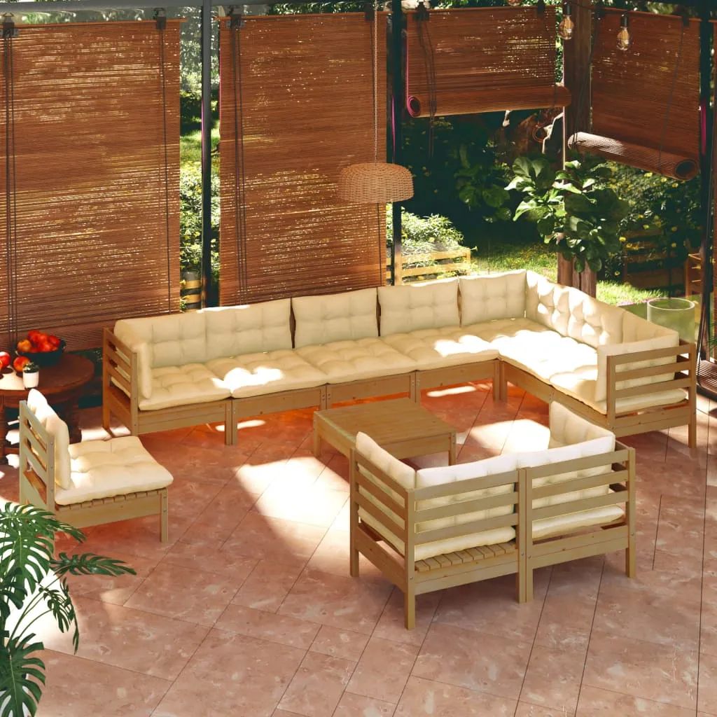 vidaXL Set Divani da Giardino 11 pz con Cuscini Miele Legno di Pino