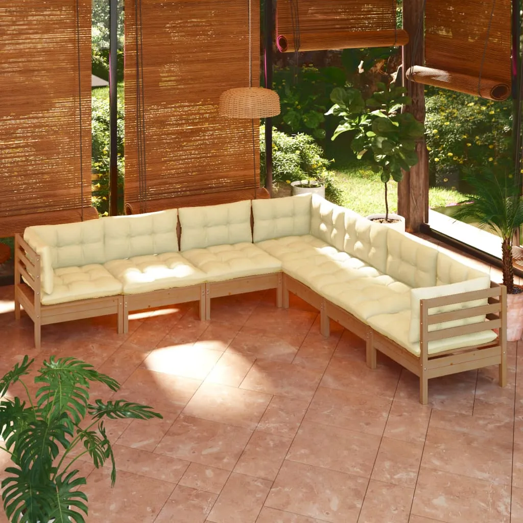 vidaXL Set Divani da Giardino 7 pz con Cuscini Miele Legno di Pino