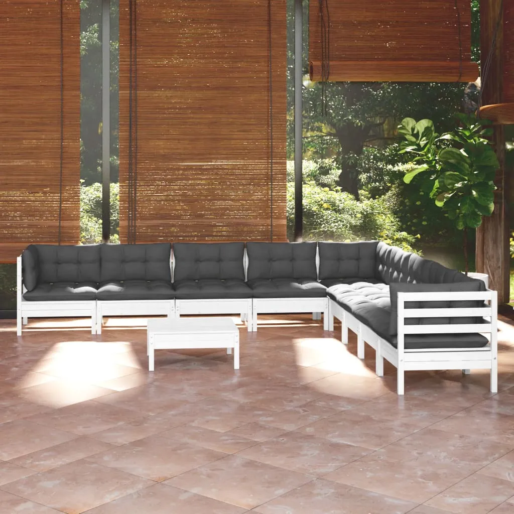 vidaXL Set Divani da Giardino 10 pz con Cuscini Bianchi Legno di Pino