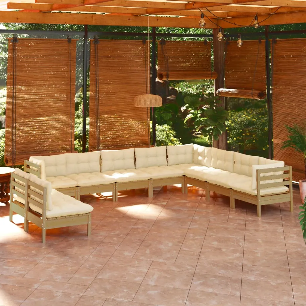 vidaXL Set Divani da Giardino 10 pz con Cuscini Miele Legno di Pino