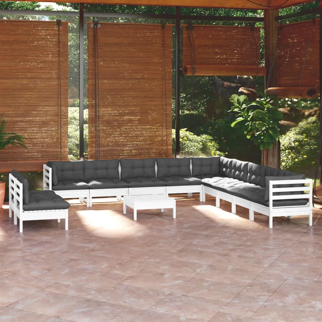 vidaXL Set Divani da Giardino 12 pz con Cuscini Bianchi Legno di Pino