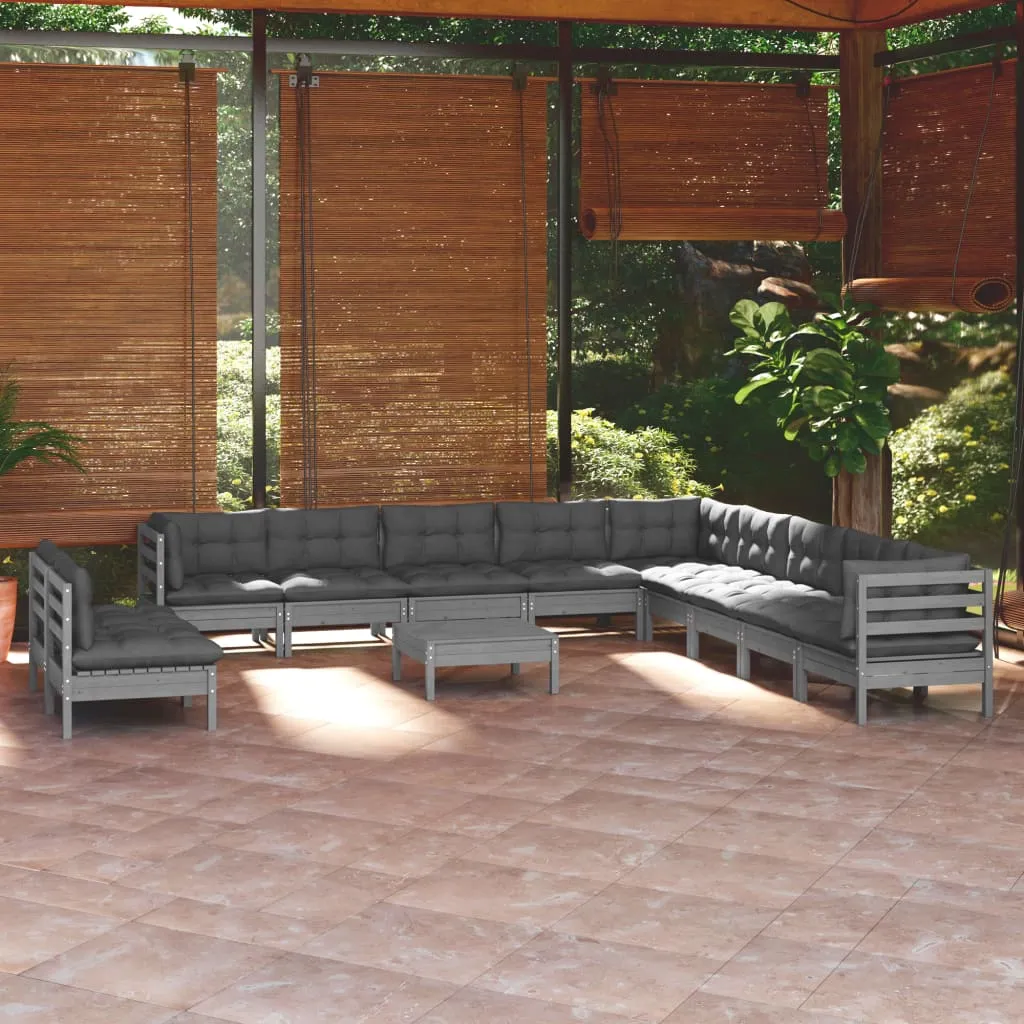 vidaXL Set Divani da Giardino 12 pz con Cuscini Grigi in Legno di Pino