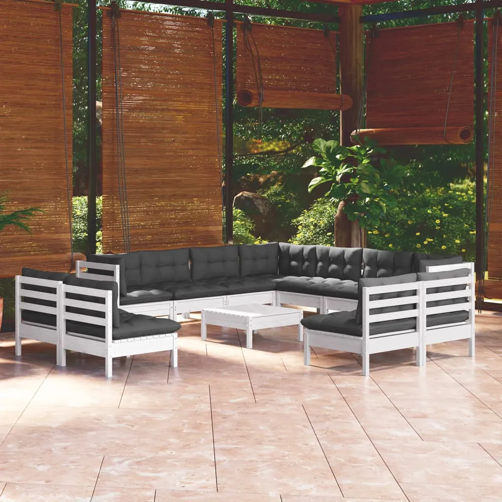 vidaXL Set Divani da Giardino 12 pz con Cuscini Bianchi Legno di Pino