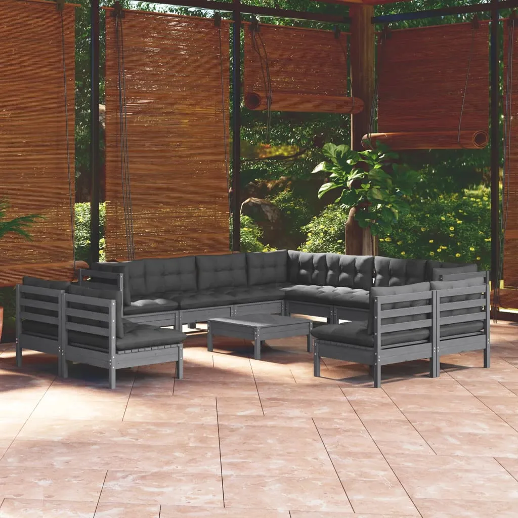 vidaXL Set Divani da Giardino 12 pz con Cuscini Grigi in Legno di Pino