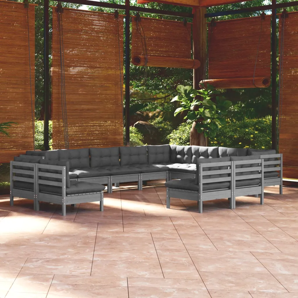 vidaXL Set Divani da Giardino 12 pz con Cuscini Grigi Massello di Pino