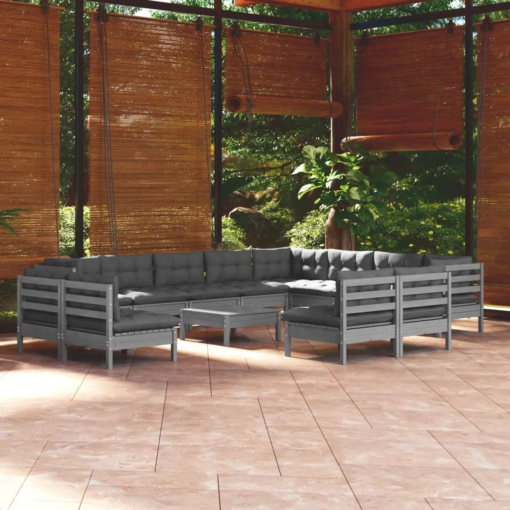 vidaXL Set Divani da Giardino 13 pz con Cuscini Grigi Massello di Pino