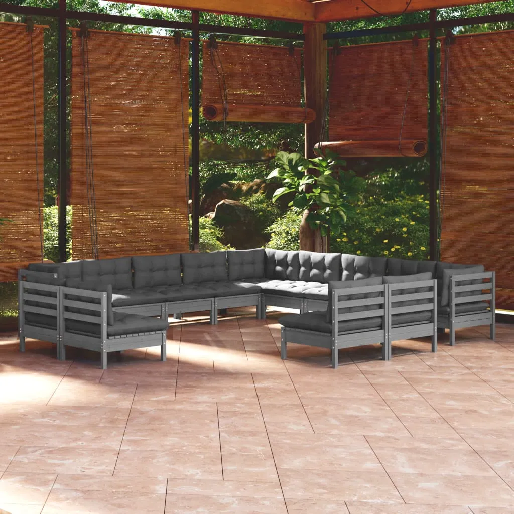 vidaXL Set Divani da Giardino 13 pz con Cuscini Grigi Massello di Pino