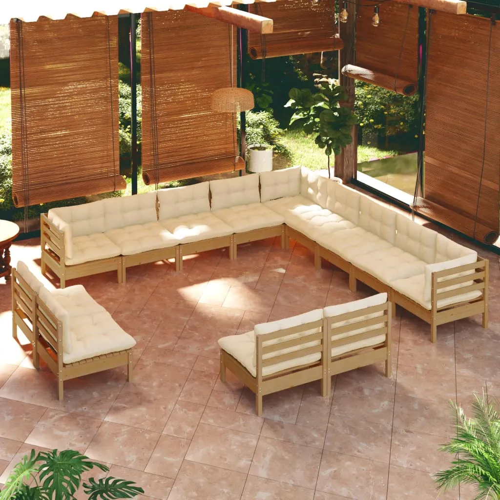 vidaXL Set Divani da Giardino 13 pz con Cuscini Miele Legno di Pino