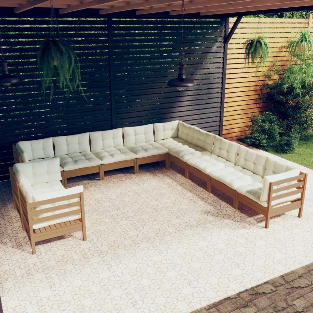 vidaXL Set Divani da Giardino 11 pz con Cuscini Miele Legno di Pino