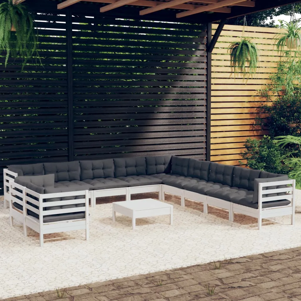 vidaXL Set Divani da Giardino 12 pz con Cuscini Bianchi Legno di Pino