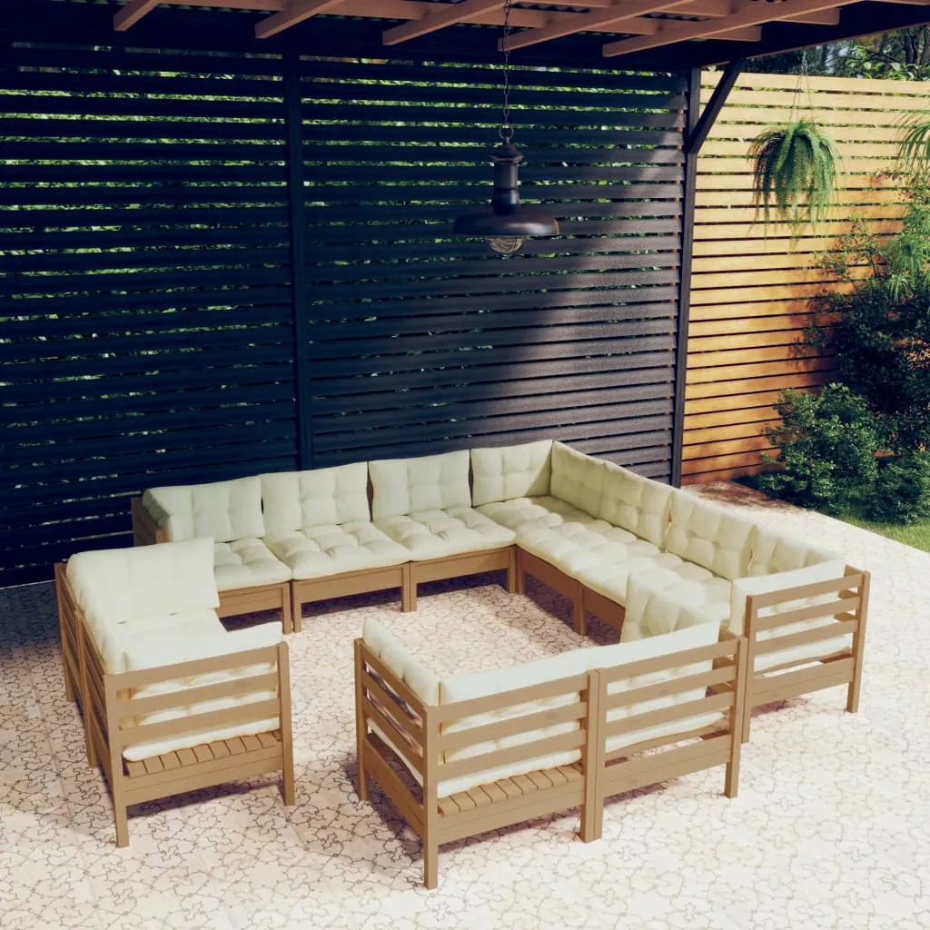 vidaXL Set Divani da Giardino 11 pz con Cuscini Miele Legno di Pino