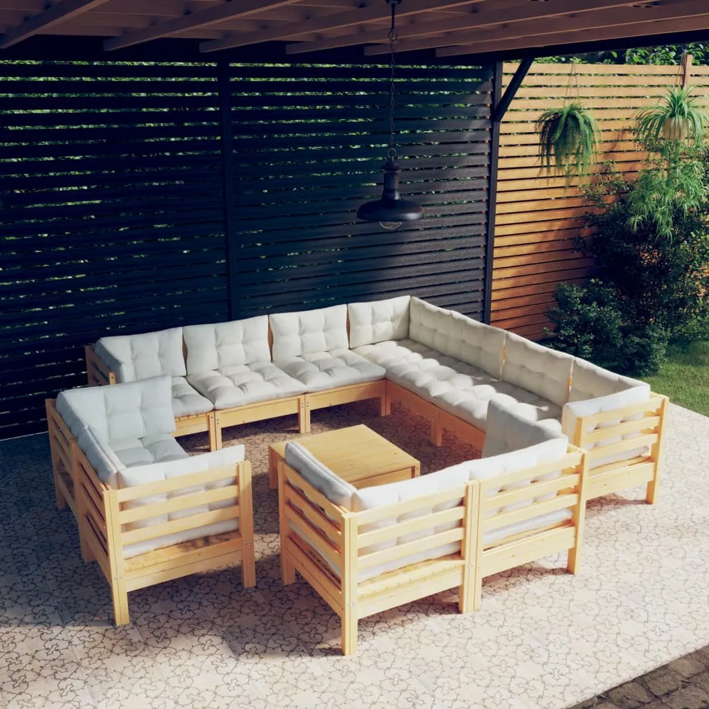 vidaXL Set Divani da Giardino 12 pz con Cuscini Crema Massello di Pino