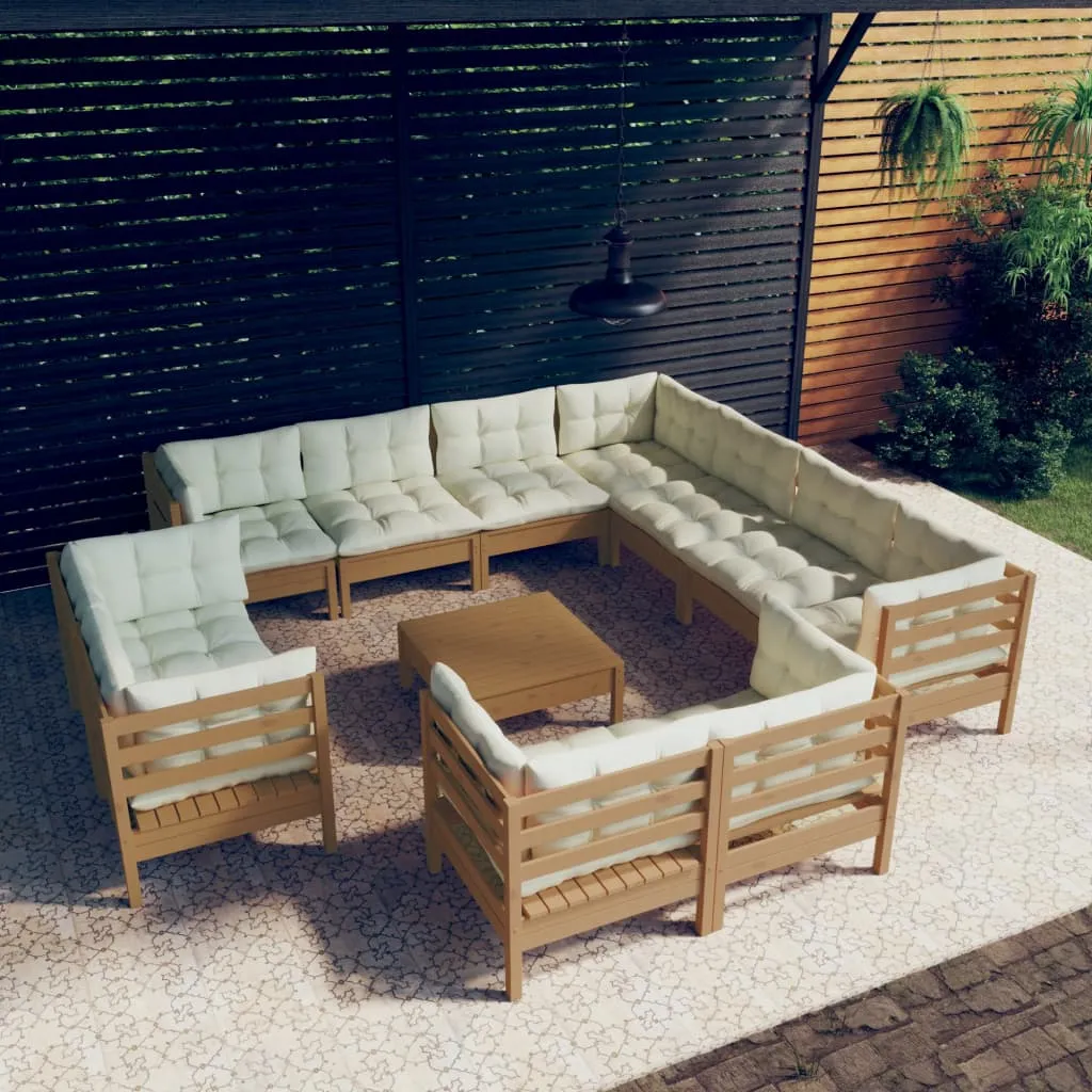 vidaXL Set Divani da Giardino 12 pz con Cuscini Miele Legno di Pino