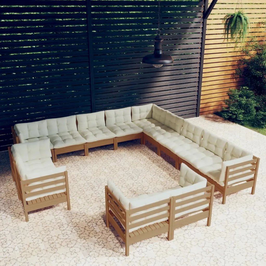 vidaXL Set Divani da Giardino 13 pz con Cuscini Miele in Legno di Pino