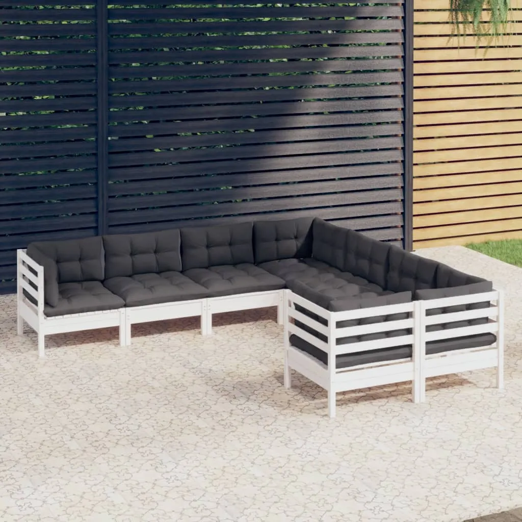 vidaXL Set Divani da Giardino 8 pz con Cuscini Bianchi Legno di Pino