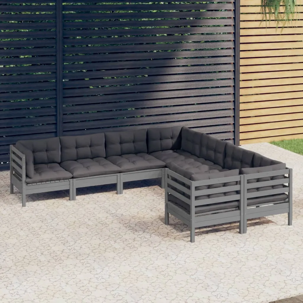 vidaXL Set Divani da Giardino 8 pz con Cuscini Grigi Massello di Pino