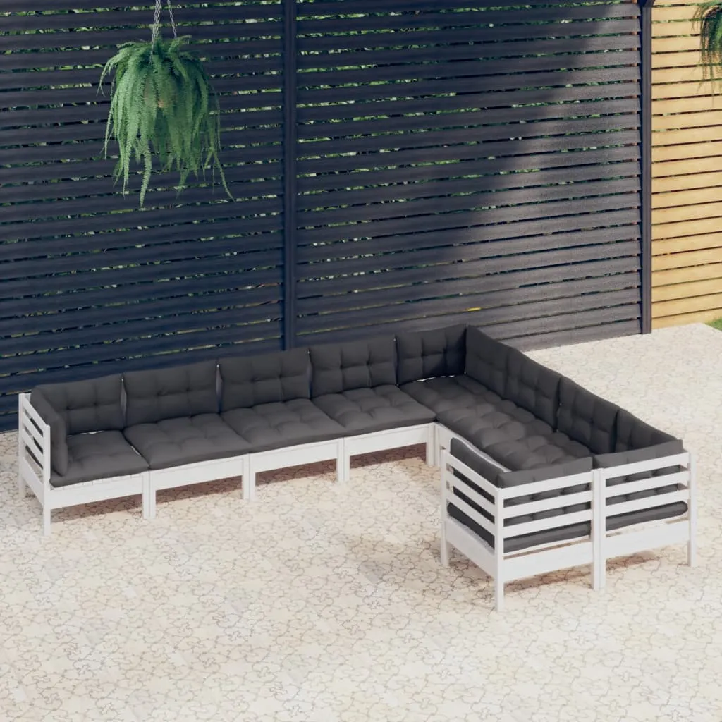 vidaXL Set Divani da Giardino 9 pz con Cuscini Bianchi Legno di Pino