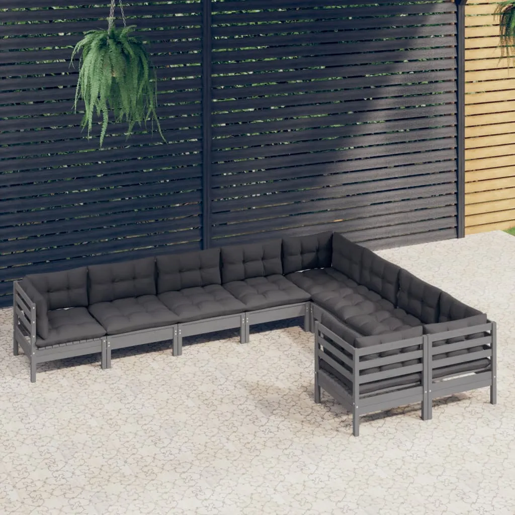 vidaXL Set Divani da Giardino 9 pz con Cuscini Grigi Massello di Pino