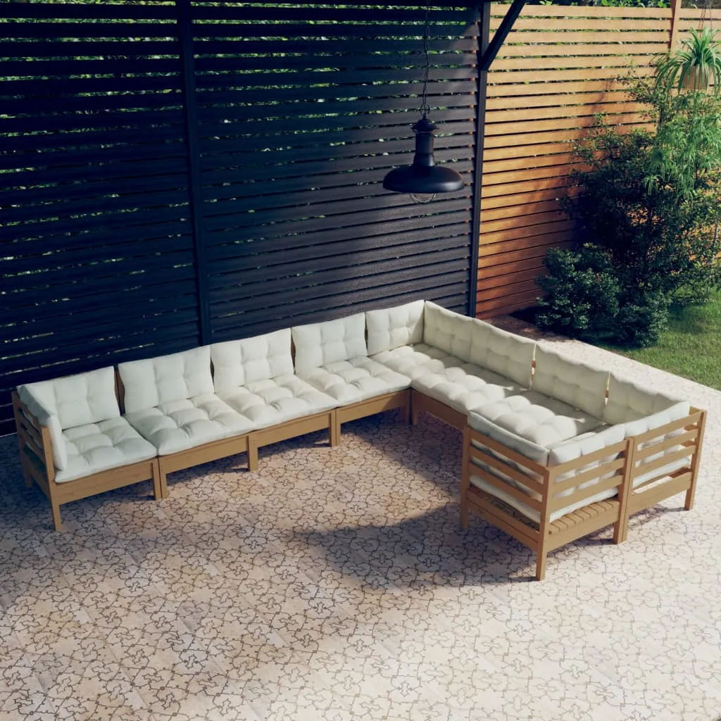 vidaXL Set Divani da Giardino 9 pz con Cuscini Miele Legno di Pino