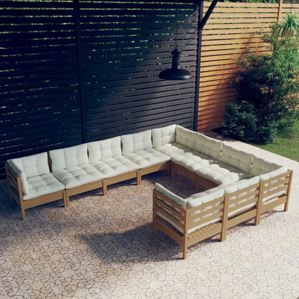 vidaXL Set Divani da Giardino 10 pz con Cuscini Miele Legno di Pino