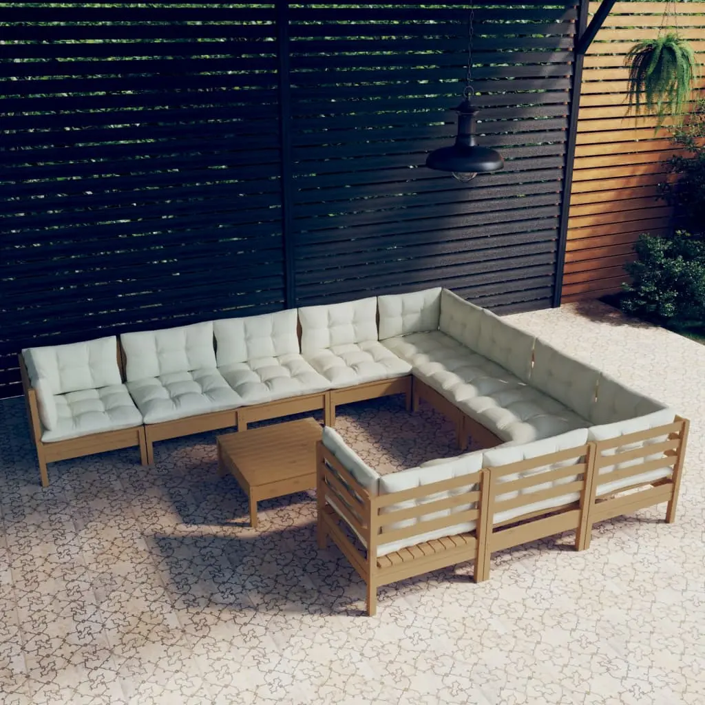 Set Divani da Giardino 11 pz con Cuscini Miele Legno di Pino