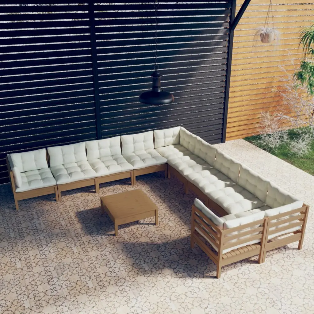 Set Divani da Giardino 11 pz con Cuscini Miele Legno di Pino