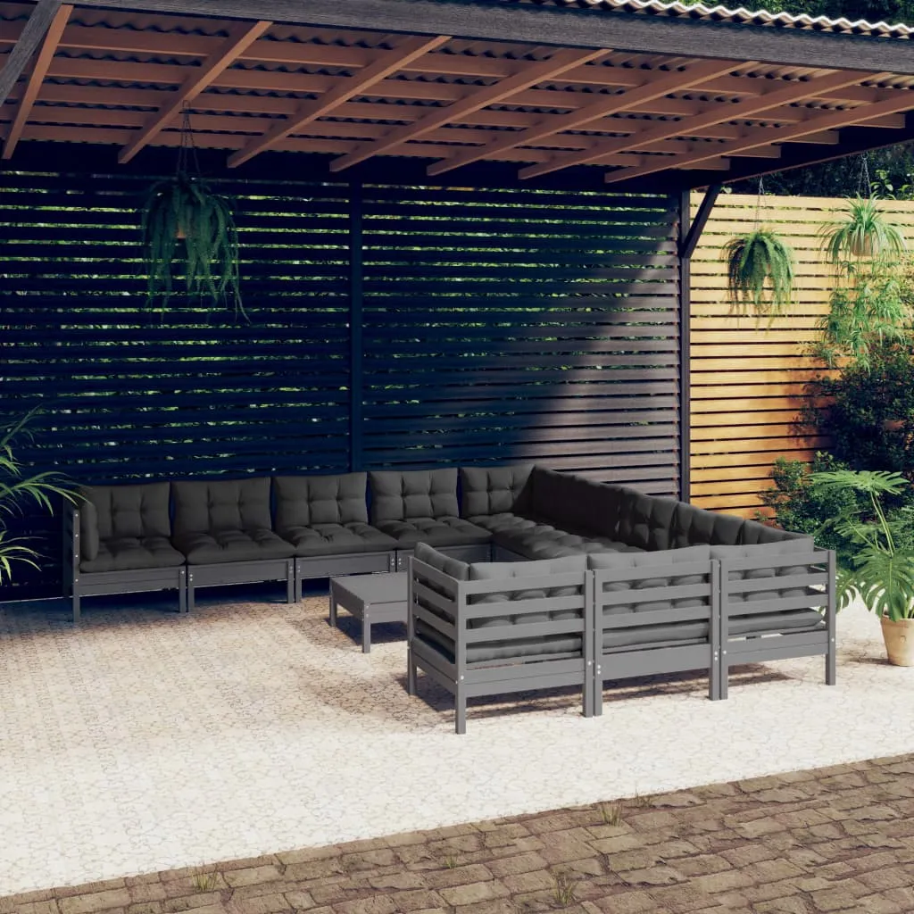 vidaXL Set Divani da Giardino 12 pz con Cuscini Legno di Pino Grigio