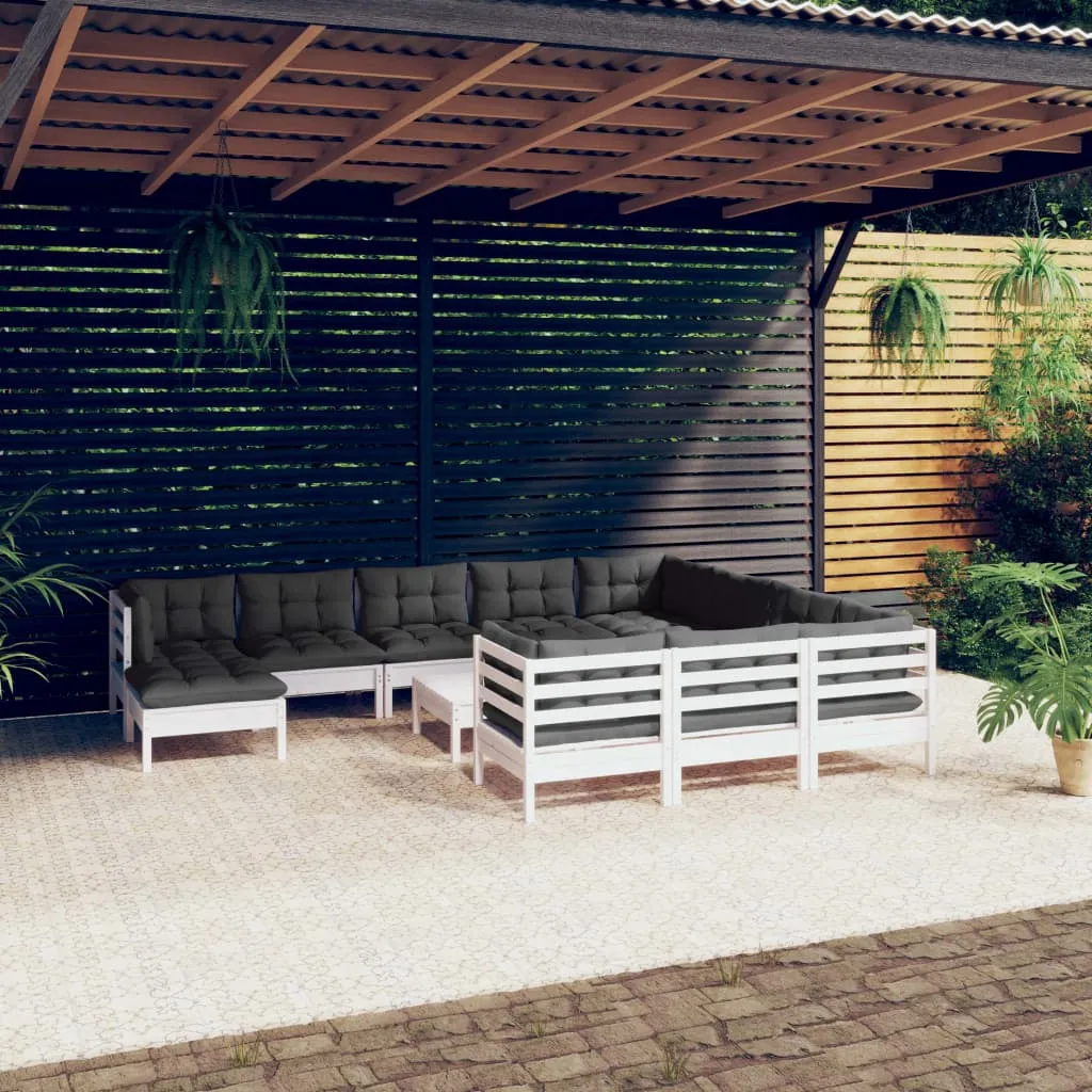 vidaXL Set Divani da Giardino 12 pz con Cuscini Legno di Pino Bianco