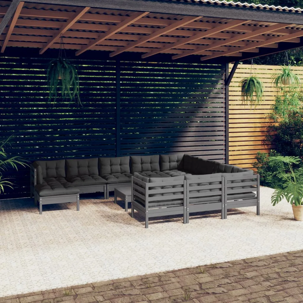 vidaXL Set Divani da Giardino 12 pz con Cuscini Legno di Pino Grigio