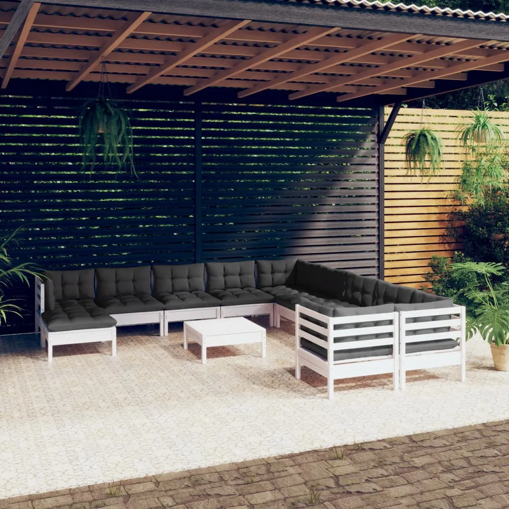 vidaXL Set Divani da Giardino 12 pz con Cuscini Legno di Pino Bianco