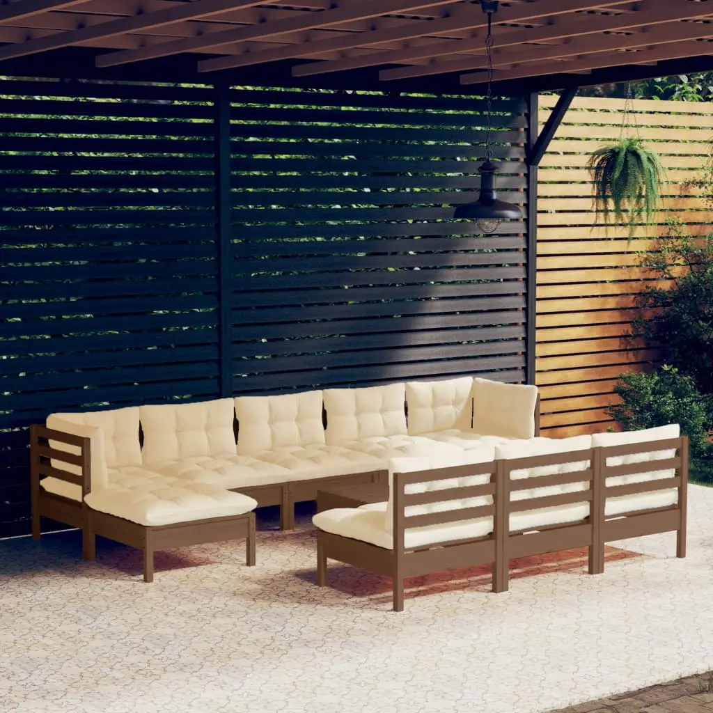 Set Divani da Giardino 11 pz con Cuscini Miele Legno di Pino