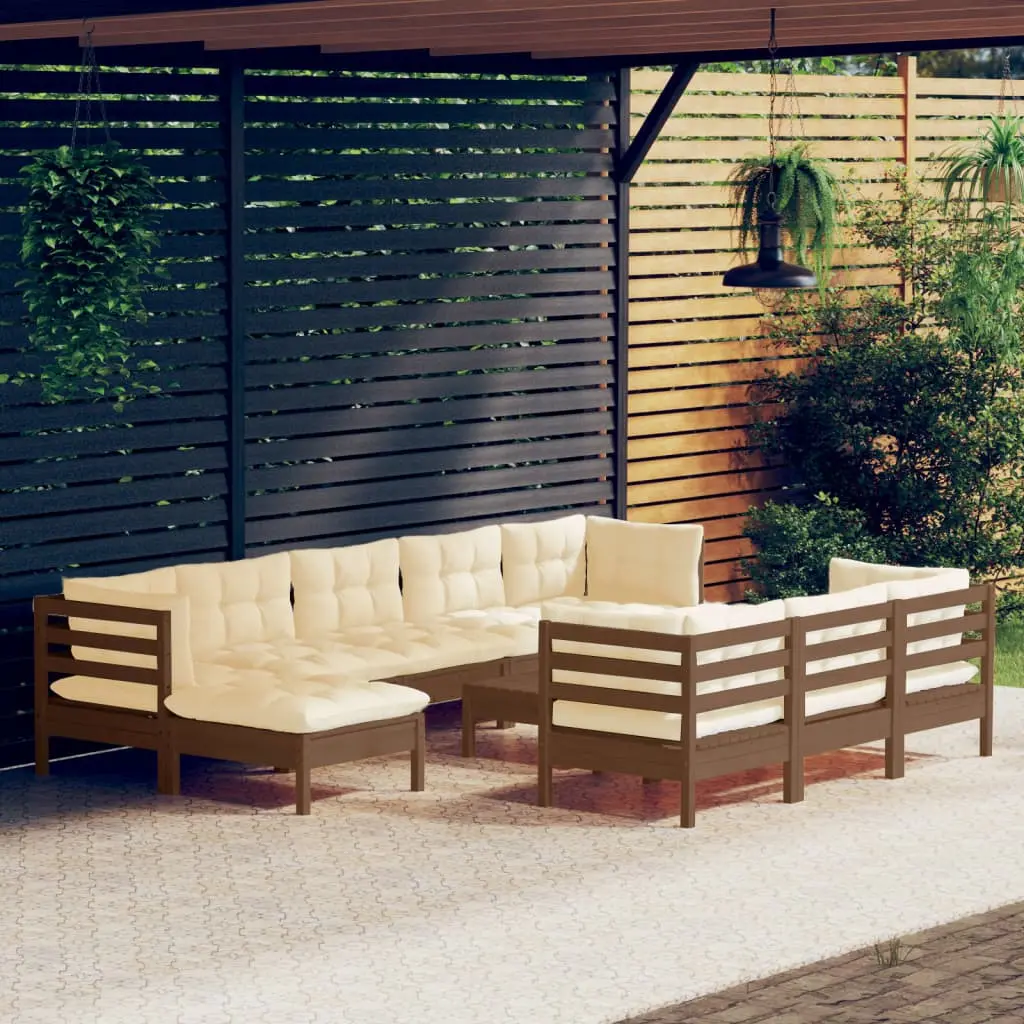 Set Divani da Giardino 11 pz con Cuscini Miele Legno di Pino