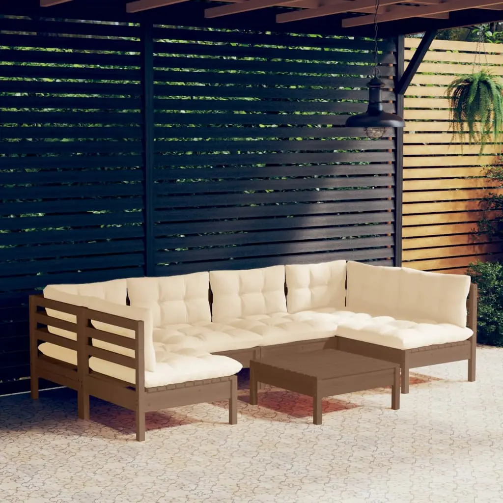 Set Divani da Giardino 7 pz con Cuscini Miele Legno di Pino