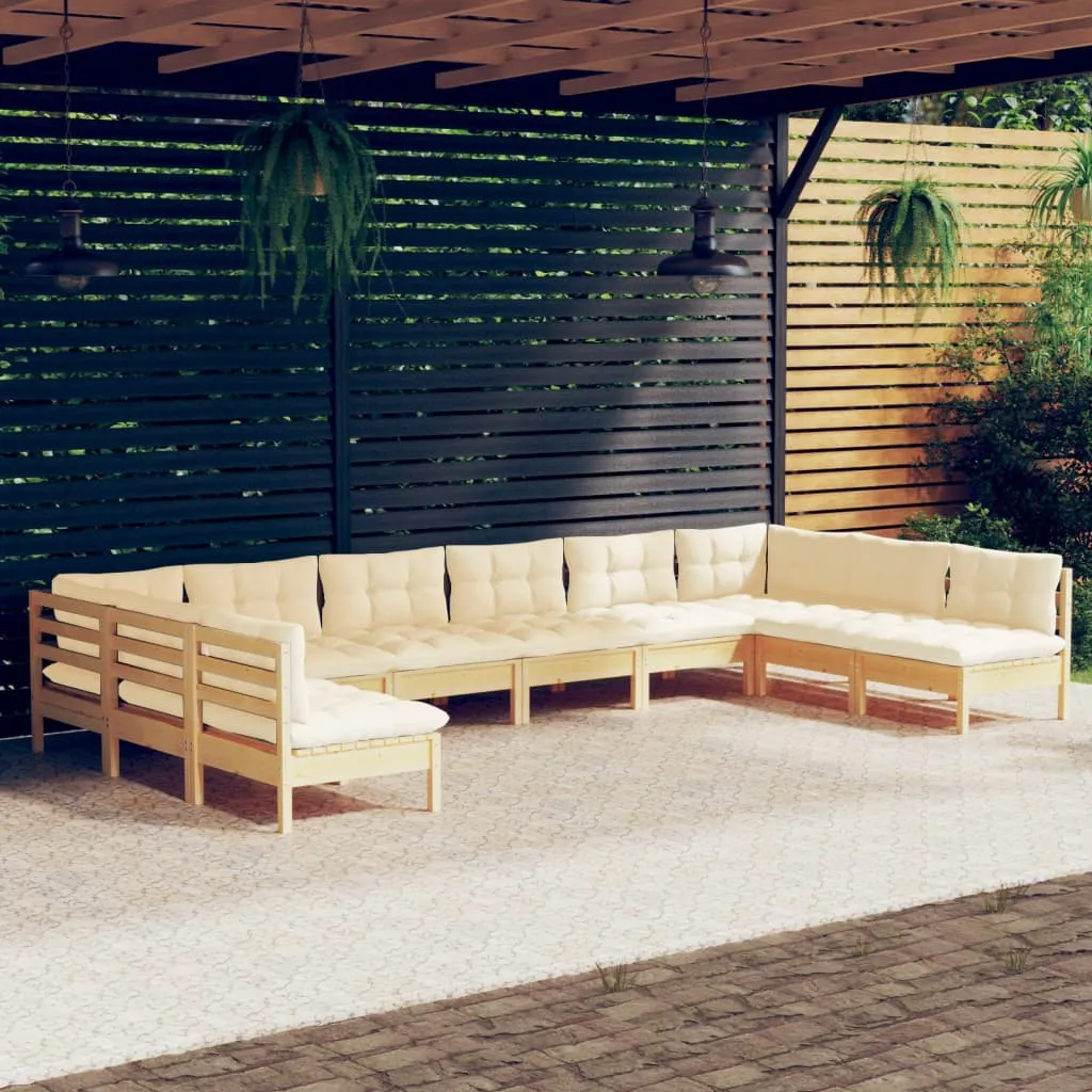 vidaXL Set Divani da Giardino 10 pz con Cuscini Crema Massello di Pino